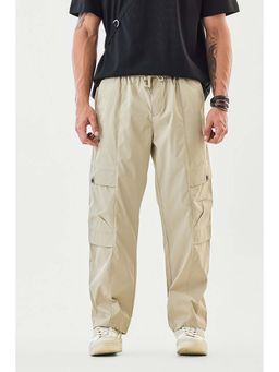 Snitch - Beige Solid Relaxed Casual Cargo Pants for Men