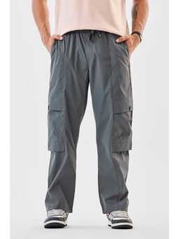 Snitch - Grey Solid Relaxed Casual Cargo Pants for Men