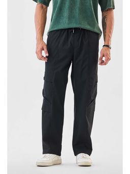 Snitch - Black Solid Relaxed Casual Cargo Pants for Men