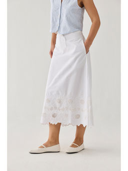 Reistor - Embroidered Midi Skirt In White