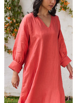 Five Thirty Somewhere - Orange Regents Retreat Knee Length Full Sleeves Dress