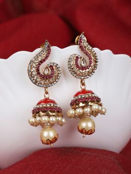 Anika's Creations - Anika's Creation Floral Design Meenakari Jhumki Earrings