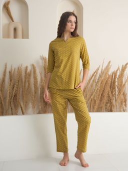 SAY - Mustard Pure Cotton Printed Top and Pyjama (Set of 2)