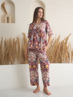 SAY - Multi-Color Pure Cotton Floral Printed Top and Pyjama (Set of 2)