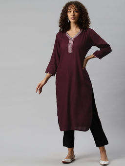Readiprint - Straight Style Rayon Fabric Burgundy Color Kurta