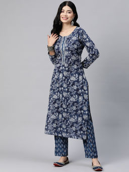 Readiprint - Straight Style Cotton Fabric Navy Blue Color Kurta with Pant (Set of 2)