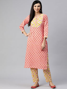 Readiprint - Straight Style Cotton Fabric Orange Color Kurta with Pant (Set of 2)