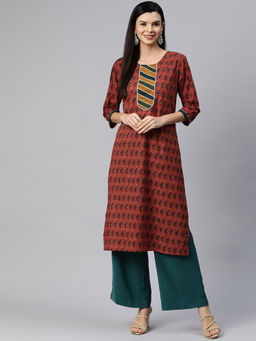 Readiprint - Straight Style Cotton Fabric Maroon Color Kurta