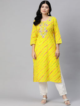 Readiprint - Straight Style Cotton Fabric Yellow Color Kurta