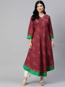 Readiprint - Anarkali Style Cotton Fabric Maroon Color Kurta
