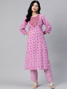 Readiprint - Straight Style Cotton Fabric Purple Color Kurta with Pant (Set of 2)