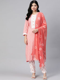 Readiprint - Straight Style Rayon Peach Kurta with Pant and Dupatta (Set of 3)