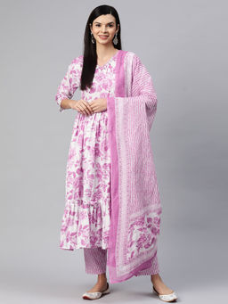 Readiprint - Flared Style Cotton Pink Kurta with Pant and Dupatta (Set of 3)