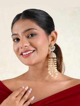 Prestones - White Rudrakshi Jhumka Pearl Cascade Earrings