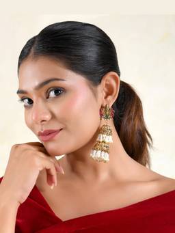 Prestones - White Mahalakshmi Antique Double Jhumka Earrings