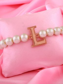 Estele - Rose Gold Plated Lovable L Letter Pearl Bracelet for Women