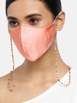 Blueberry - Peach Reusable 2-Ply Satin Face Mask With Beaded Chain