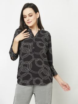 CRIMSOUNE CLUB - Black High Low Geometric Print Top