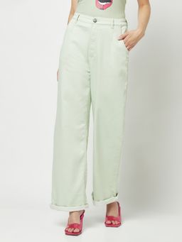 CRIMSOUNE CLUB - Women Mint Green Wide Leg Jeans