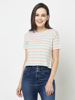 CRIMSOUNE CLUB - Women Light Rainbow Striped T-Shirt