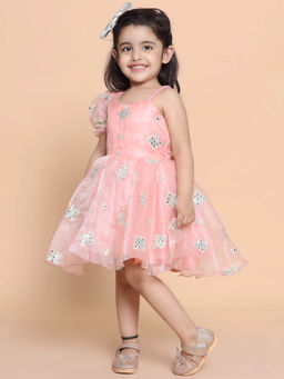 Titrit - One Side Shoulder Organza Party Dress Peach