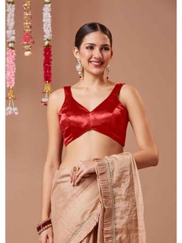 SALWAR STUDIO - Satin Sleeveless Sweetheart Neck Readymade Padded Blouse