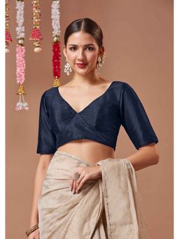 SALWAR STUDIO - Silk Plunging Neck Readymade Padded Half Sleeve Blouse