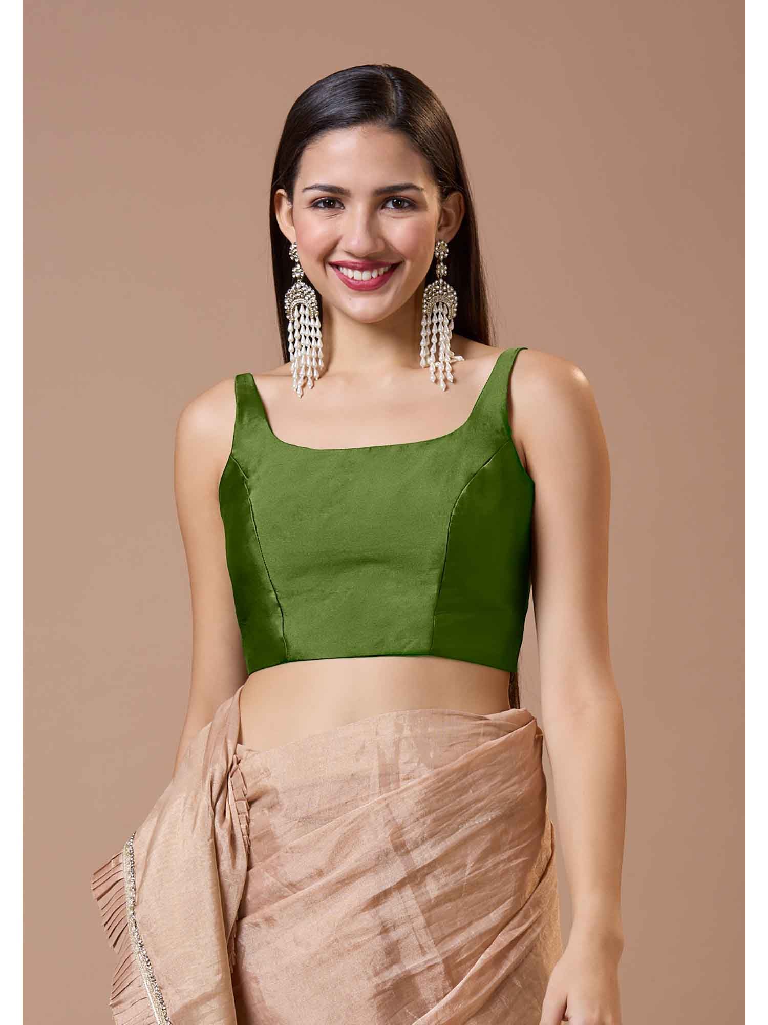 salwar studio Silk Sleeveless Padded Square Neck Readymade Blouse-picture-17
