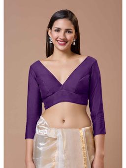 SALWAR STUDIO - Silk Plunging Neck Padded Readymade Three Fourth Sleeves Blouse