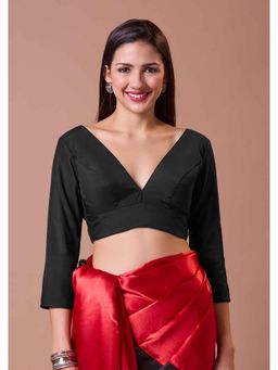 SALWAR STUDIO - Silk Plunging Neck Padded Readymade Three Fourth Sleeves Blouse