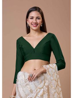 SALWAR STUDIO - Silk Plunging Neck Padded Readymade Three Fourth Sleeves Blouse