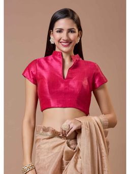 SALWAR STUDIO - Silk Mandarian Neck Readymade Half Sleeves Padded Blouse