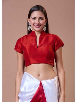 SALWAR STUDIO - Silk Mandarian Neck Readymade Half Sleeves Padded Blouse