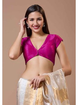 SALWAR STUDIO - Silk Plunging Neck Readymade Half Sleeves Blouse