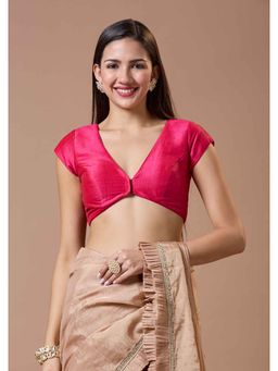 SALWAR STUDIO - Silk Plunging Neck Readymade Half Sleeves Blouse