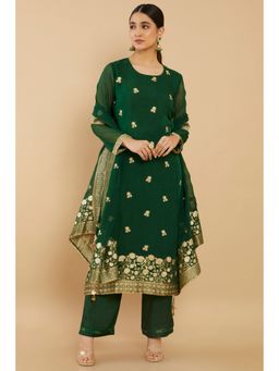 Soch - Women Green Organza Embroidered Unstiched Dress Material (Set of 3)
