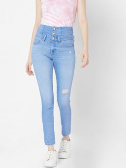 Spykar - Mid Blue Lycra Super Skinny Regular Length Jeans For Women (alicia)