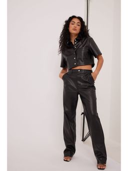 NA-KD - Short Sleeved Pu Shirt-black