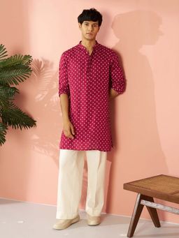 Vastramay - Men Pink Bandhani Printed Kurta with Wide Leg Pant