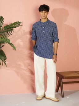 Vastramay - Men Blue Bandhani Printed Kurta with Wide Leg Pant
