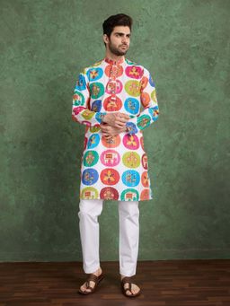 Odette - Multi-Color Rayon Printed and Embroidered Stitched Kurta for Men