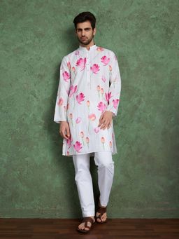 Odette - White Rayon Printed and Embroidered Stitched Kurta for Men