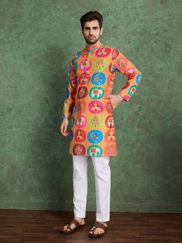 Odette - Mult-Color Rayon Printed and Embroidered Stitched Kurta for Men