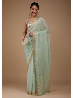 KALKI FASHION - Mint Green Chiffon Saree with Swarovski Stone Unstitched Blouse