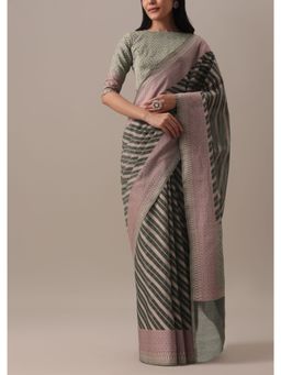KALKI FASHION - Silver Grey Handloom Saree with Unstitched Blouse Kota Silk Chanderi