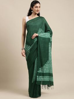 ArtEastri - Cotton Handloom Shibori Saree with Unstitched Blouse Piece-Green