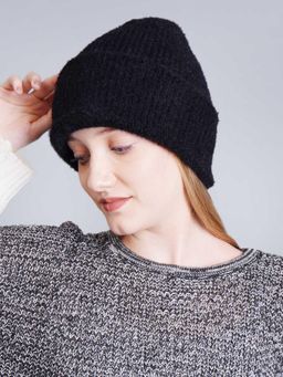 Bharatasya - Rabbit Fur Black Beanie Cap for Women