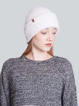 Bharatasya - Rabbit Fur White Beanie Cap for Women