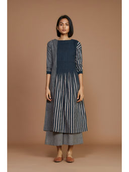 Mati - Grey with Charcoal Striped Pleated Dress