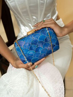 Joker and Witch - Joker & Witch Cerulean Ocean Waves Blue Printed Clutch